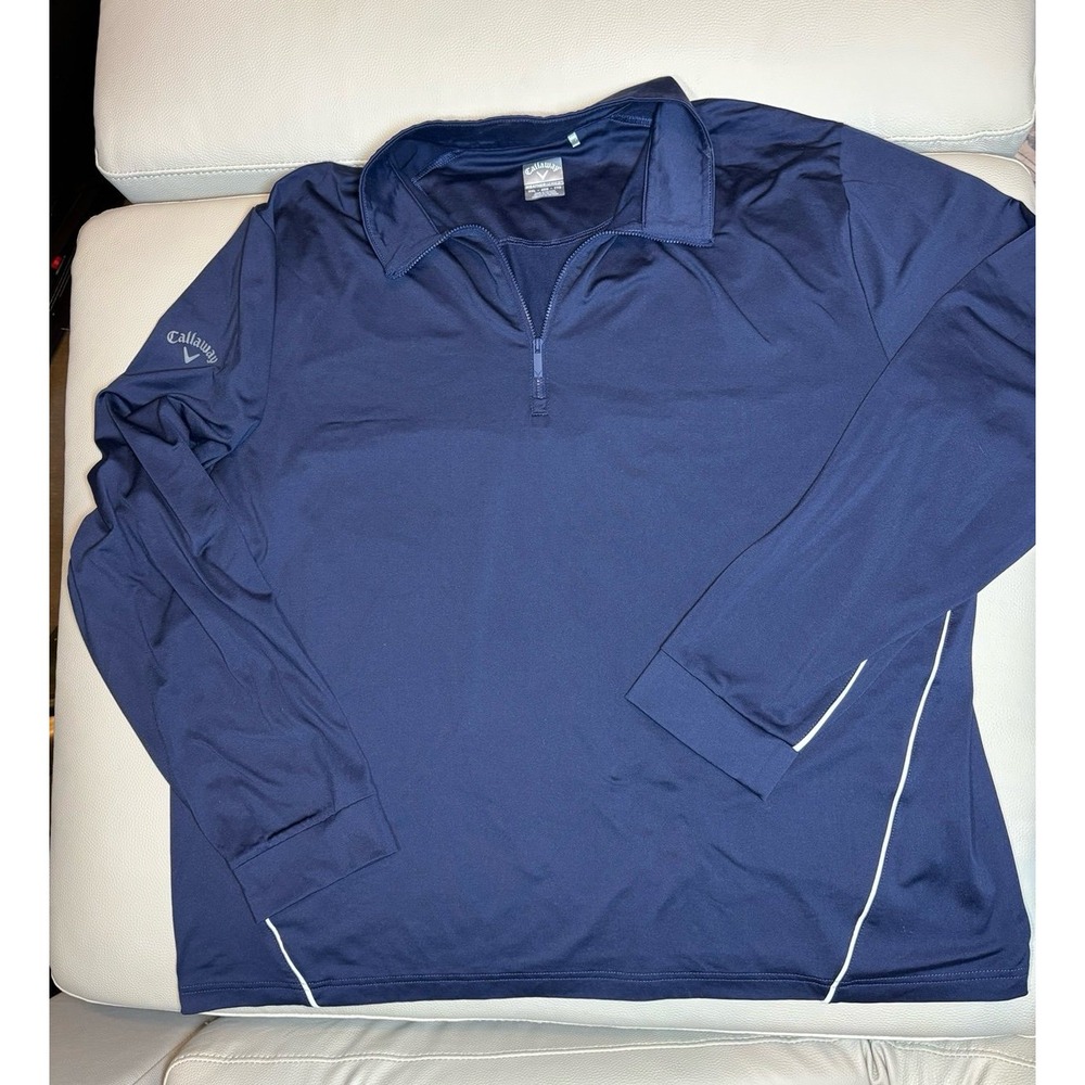 Callaway Men's XXL Navy Blue 1/4 Zip Long Sleeve Athletic Shirt pullover EUC.
